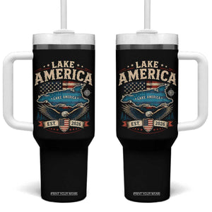 Lake America Est 2026 American Flag Eagle Tumbler With Handle Map Great Lakes Pride