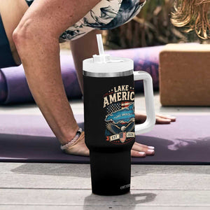 Lake America Est 2026 American Flag Eagle Tumbler With Handle Map Great Lakes Pride