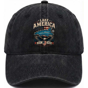 Lake America Est 2026 American Flag Eagle Washed Cotton Baseball Cap Map Great Lakes Pride
