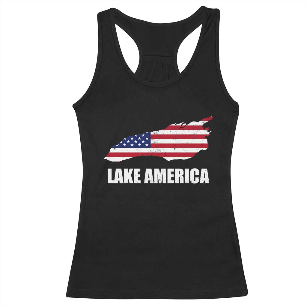 Lake America American Flag Lake Map Racerback Tank Top Patriotic Great Lakes