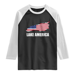 Lake America American Flag Lake Map Raglan Shirt Patriotic Great Lakes