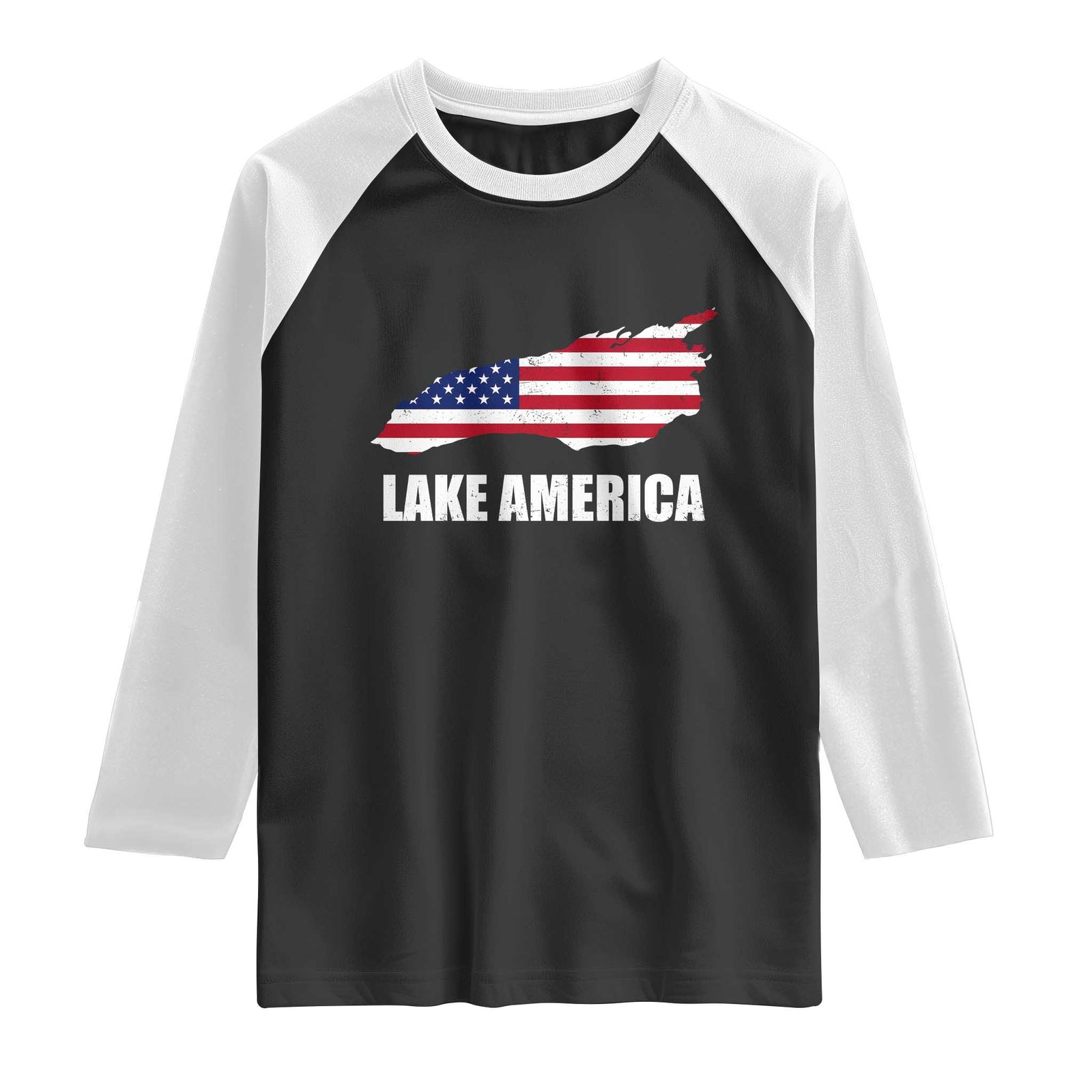 Lake America American Flag Lake Map Raglan Shirt Patriotic Great Lakes