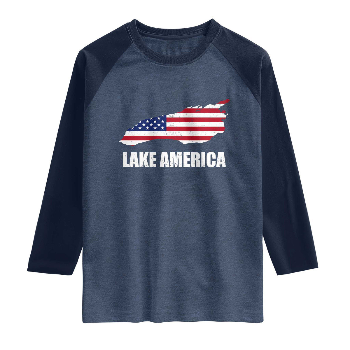 Lake America American Flag Lake Map Raglan Shirt Patriotic Great Lakes