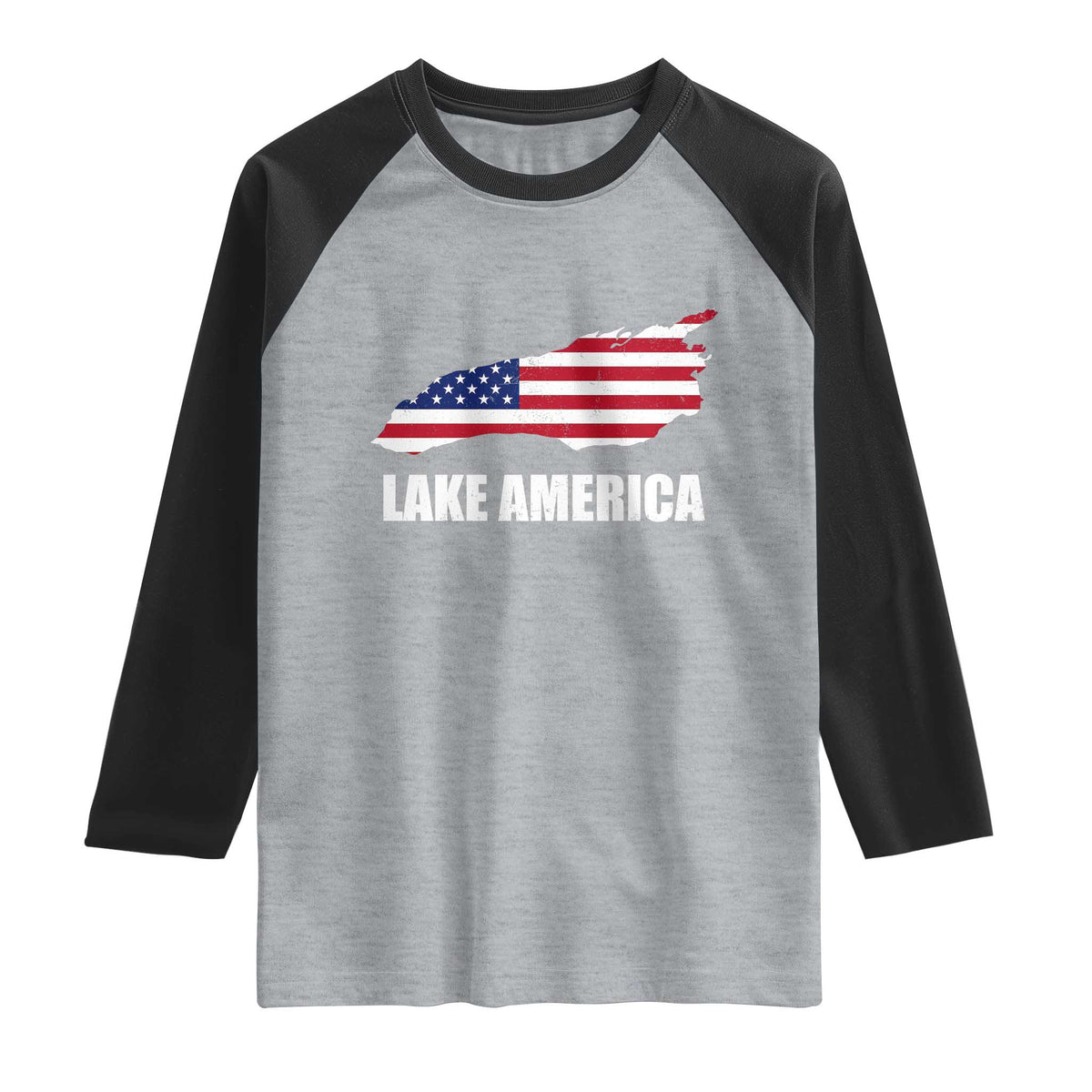 Lake America American Flag Lake Map Raglan Shirt Patriotic Great Lakes
