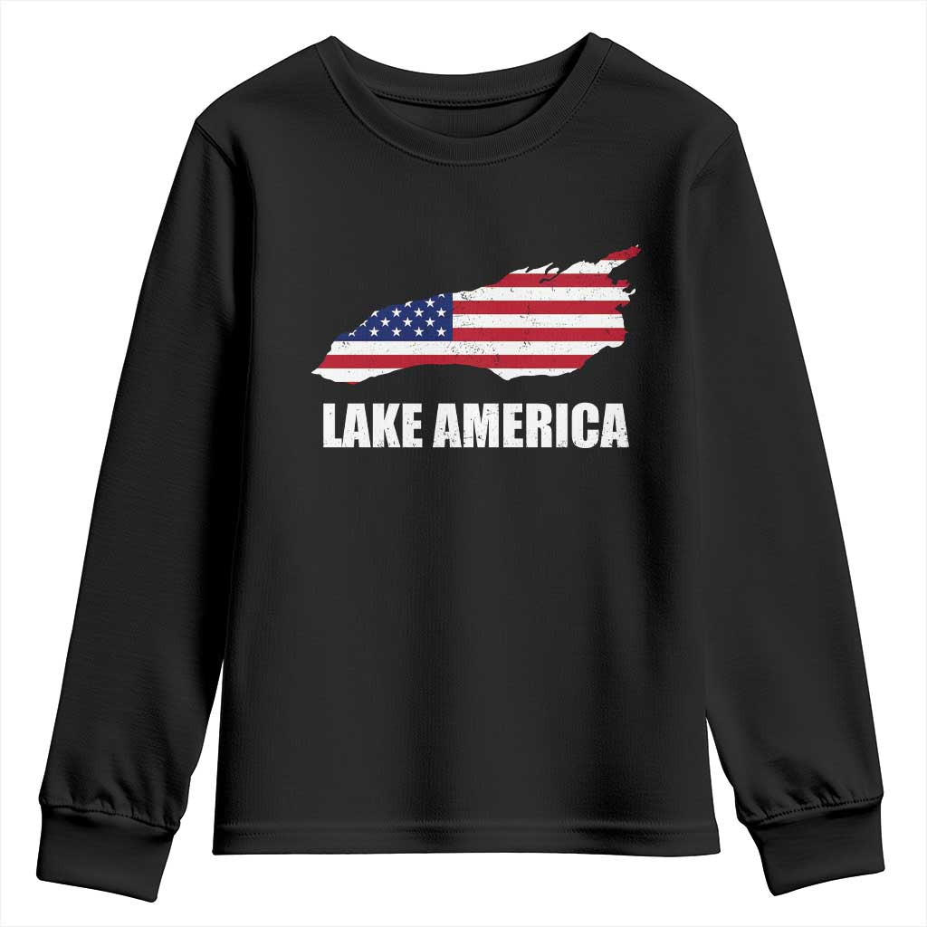 Lake America American Flag Lake Map Youth Sweatshirt Patriotic Great Lakes