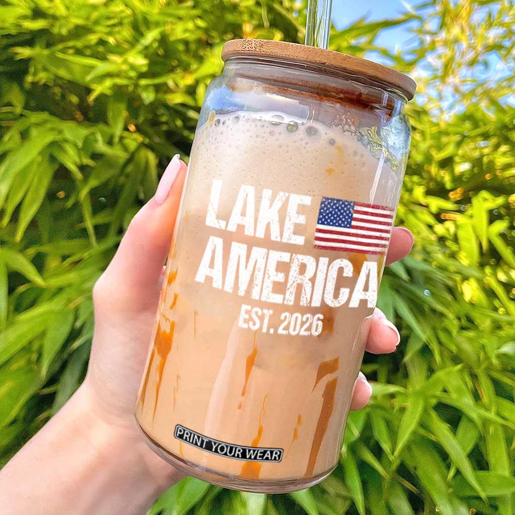Lake America Est 2026 Vintage Glass Can American Flag Great Lakes