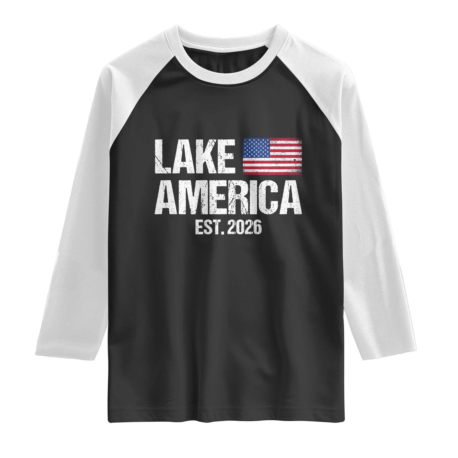 Lake America Est 2026 Vintage Raglan Shirt American Flag Great Lakes