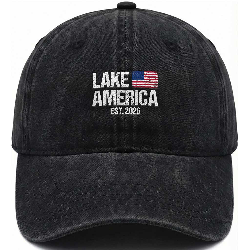 Lake America Est 2026 Vintage Washed Cotton Baseball Cap American Flag Great Lakes
