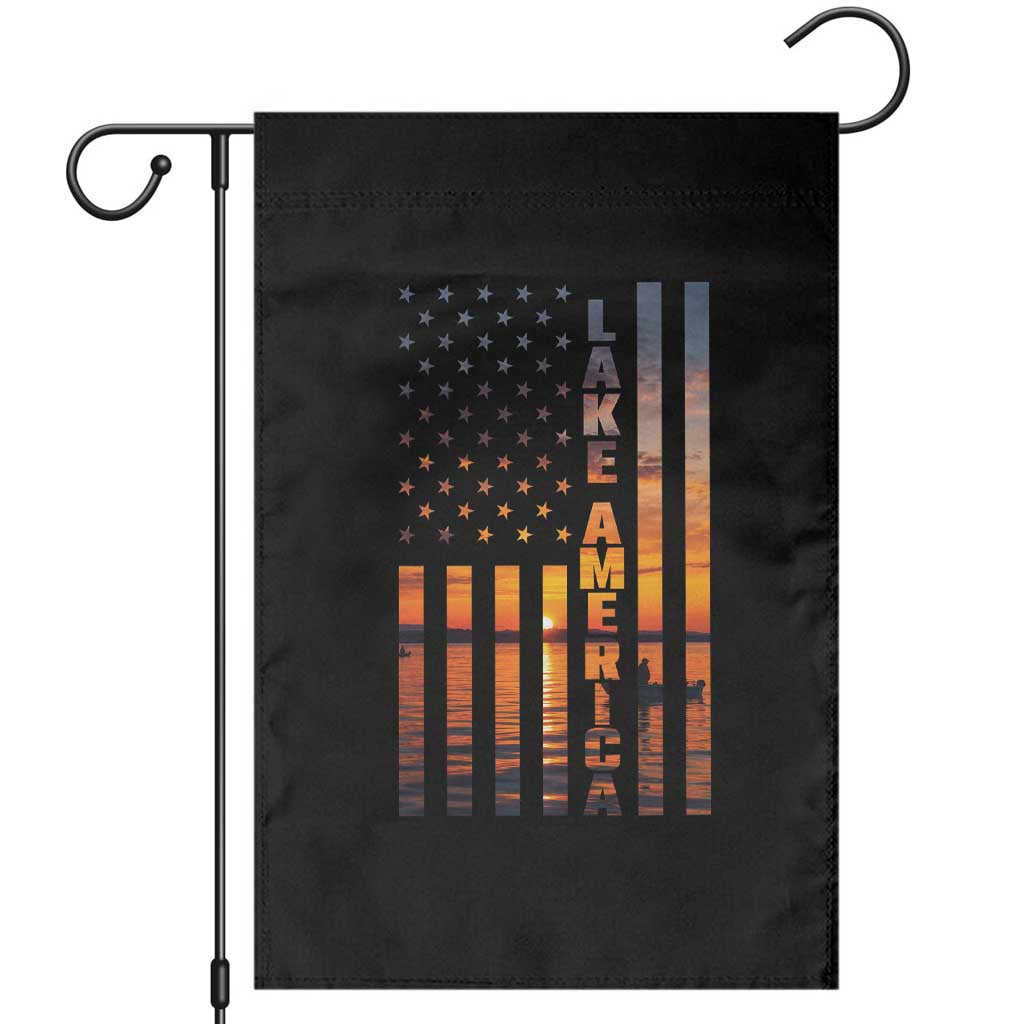 Lake America Patriotic American Flag Sunset Graphic Garden Flag Scenic Lake Life Fishing Boat