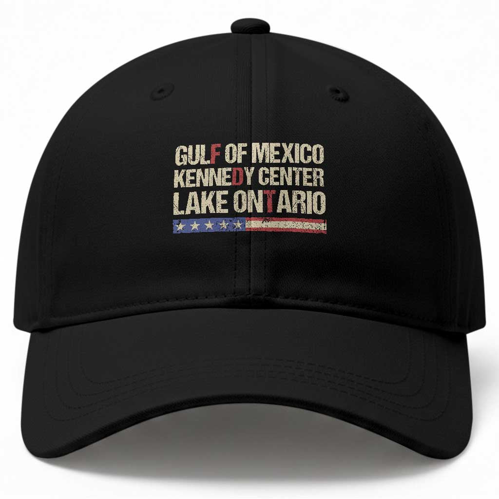 Gulf Of Mexico Kennedy Center Lake Ontario Satire Baseball Cap Subtle FDT Vintage US Flag
