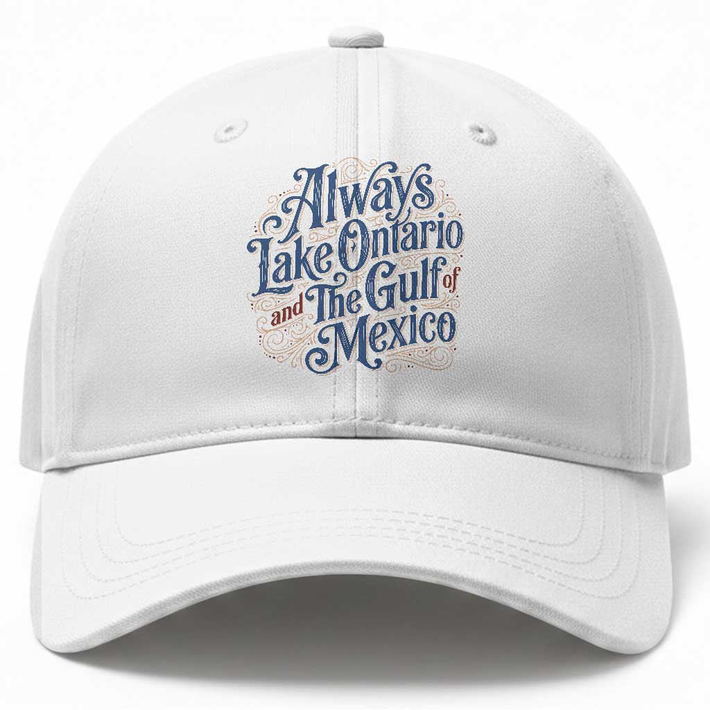 Always Lake Ontario And The Gulf Of Mexico Baseball Cap Vintage Typography Swirls Satire