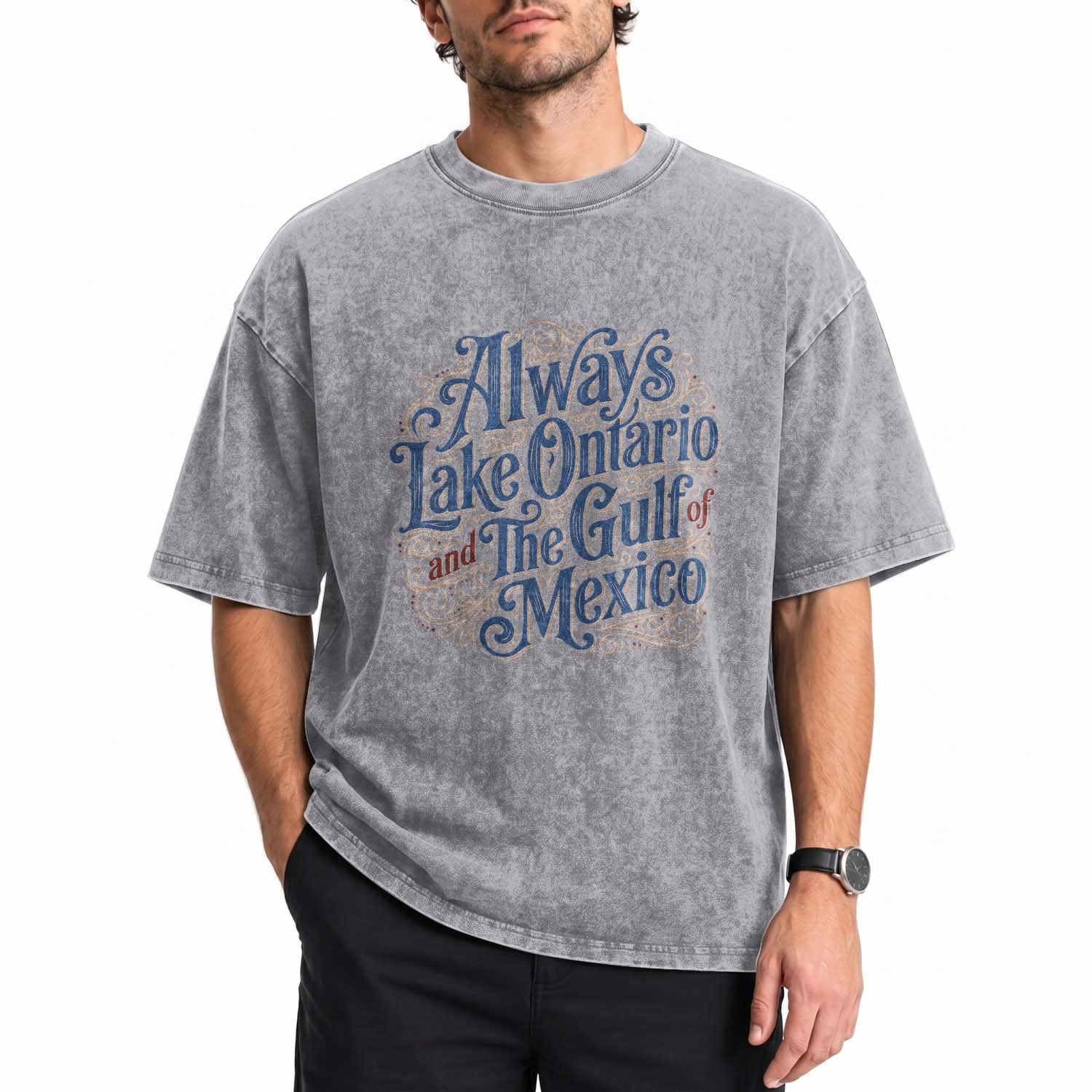 Always Lake Ontario And The Gulf Of Mexico Washed Cotton T-Shirt Vintage Typography Swirls Satire
