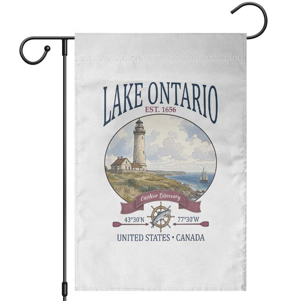 Lake Ontario Est 1656 Vintage Lighthouse Graphic Garden Flag Outdoor Discovery Nautical Great Lakes Boat Gift