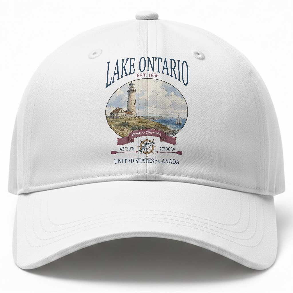 Lake Ontario Est 1656 Vintage Lighthouse Graphic Baseball Cap Outdoor Discovery Nautical Great Lakes Boat Gift