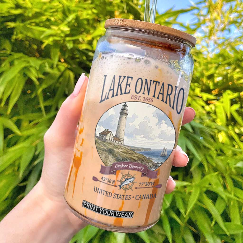 Lake Ontario Est 1656 Vintage Lighthouse Graphic Glass Can Outdoor Discovery Nautical Great Lakes Boat Gift