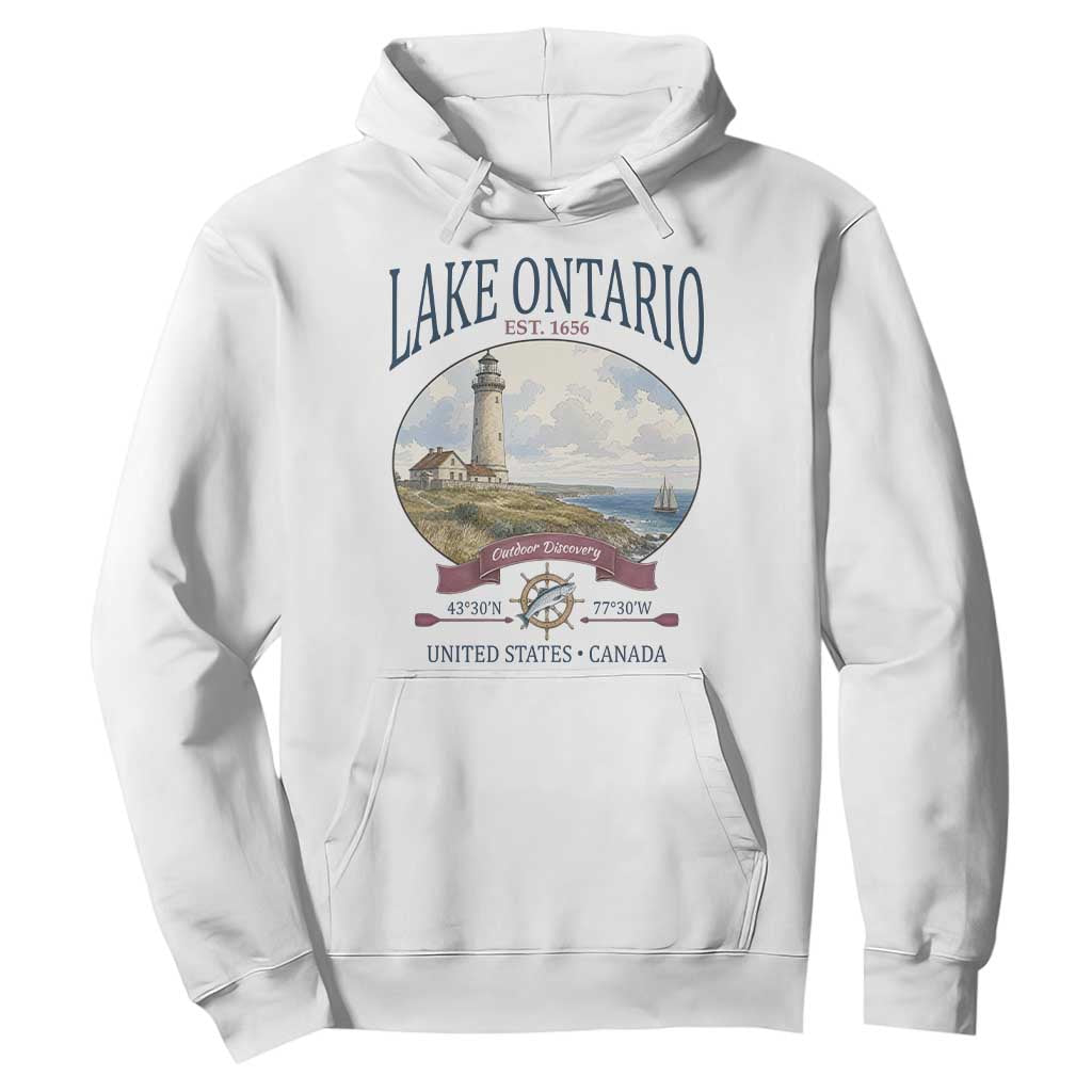 Lake Ontario Est 1656 Vintage Lighthouse Graphic Hoodie Outdoor Discovery Nautical Great Lakes Boat Gift