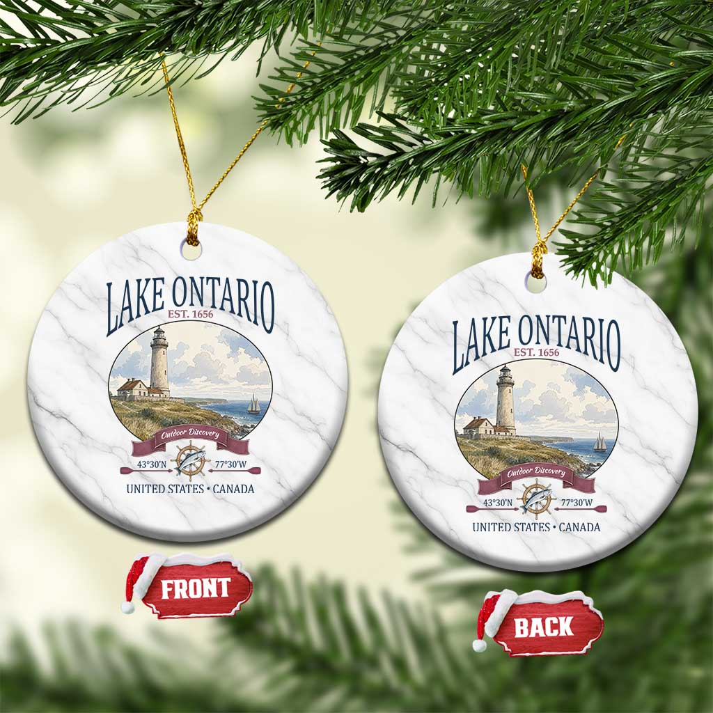 Lake Ontario Est 1656 Vintage Lighthouse Graphic Ceramic Ornament Outdoor Discovery Nautical Great Lakes Boat Gift