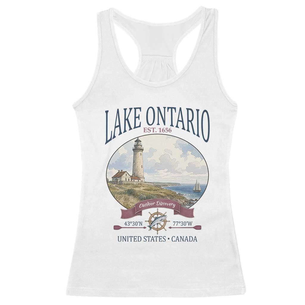 Lake Ontario Est 1656 Vintage Lighthouse Graphic Racerback Tank Top Outdoor Discovery Nautical Great Lakes Boat Gift