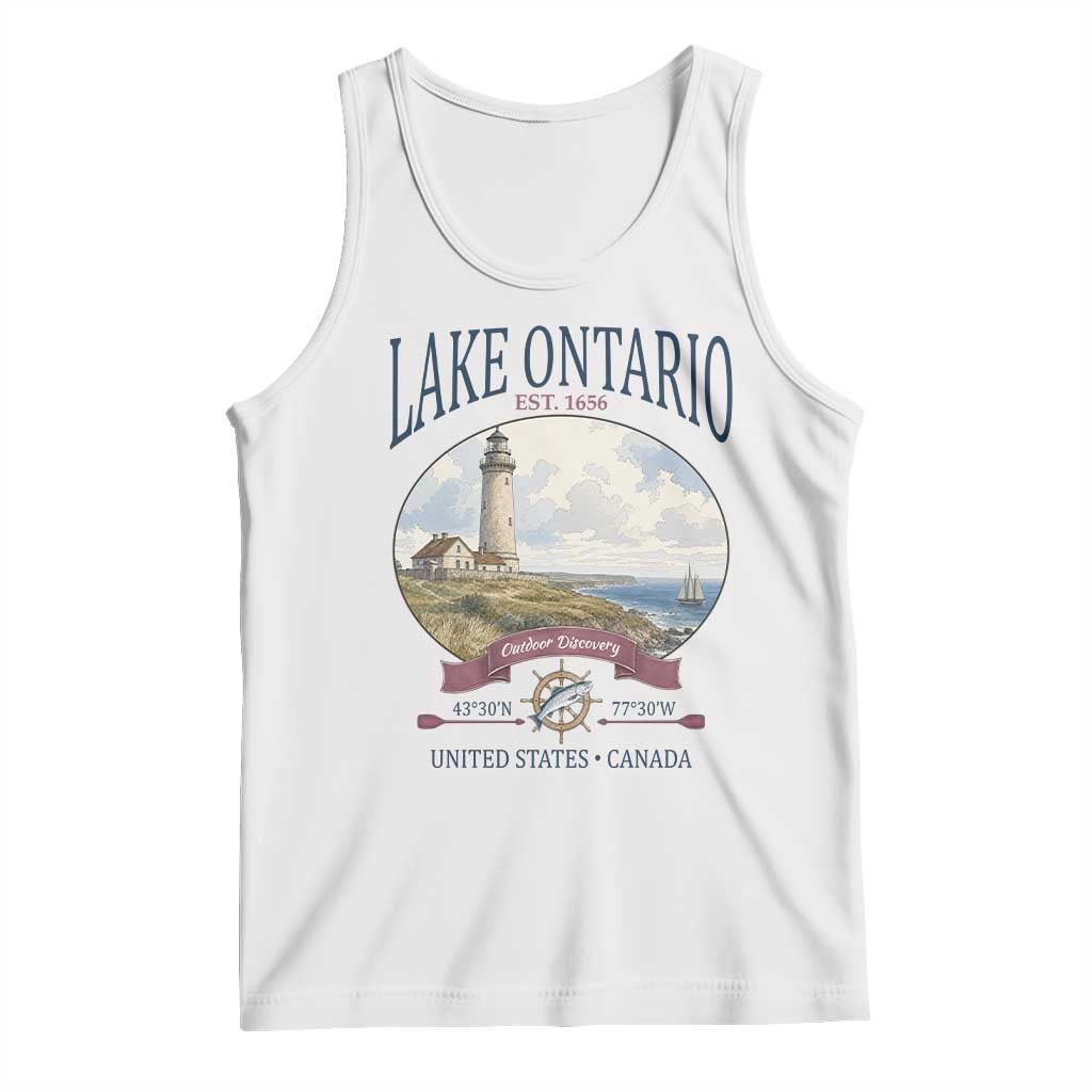 Lake Ontario Est 1656 Vintage Lighthouse Graphic Tank Top Outdoor Discovery Nautical Great Lakes Boat Gift