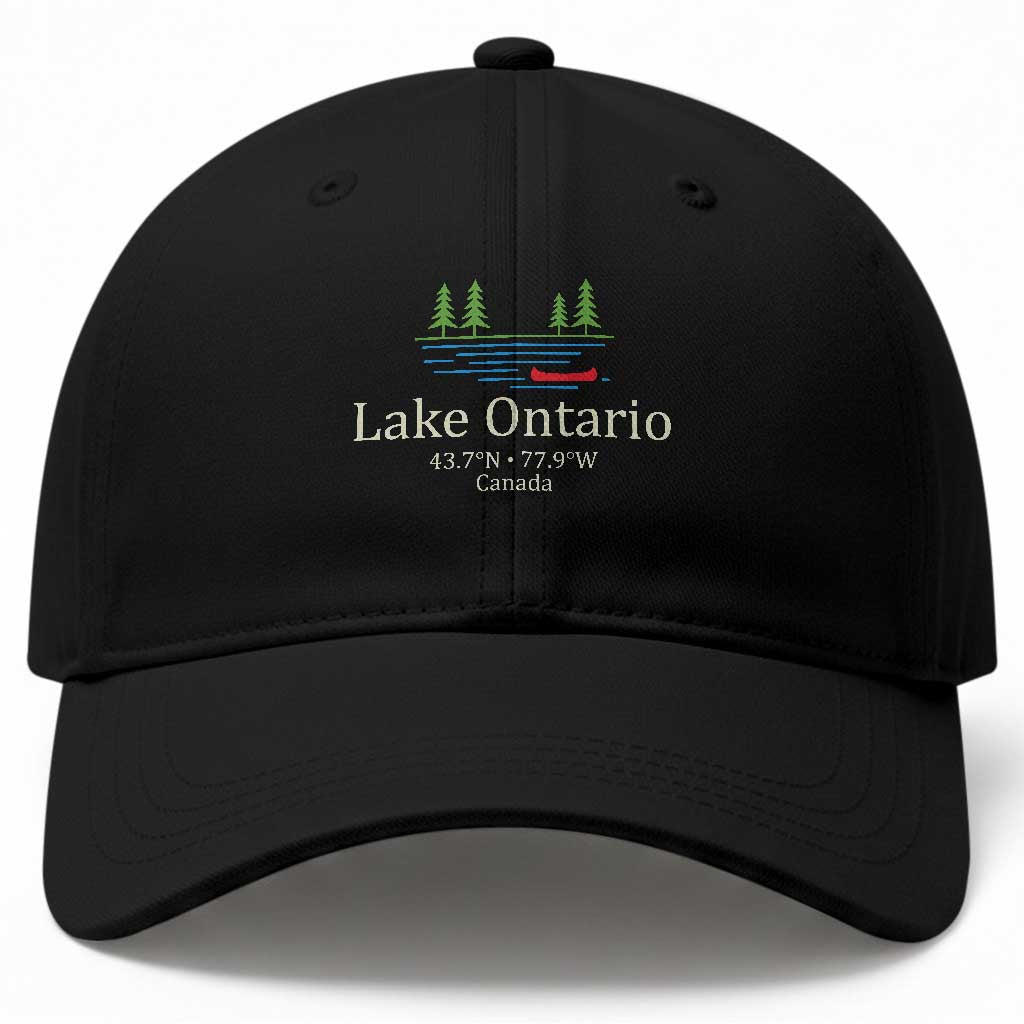 Lake Ontario Canada Canoe Map Coordinates Baseball Cap Outdoor Camping Nature Lover Gift