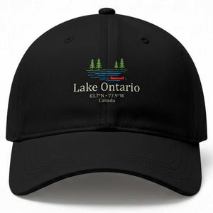 Lake Ontario Canada Canoe Map Coordinates Baseball Cap Outdoor Camping Nature Lover Gift
