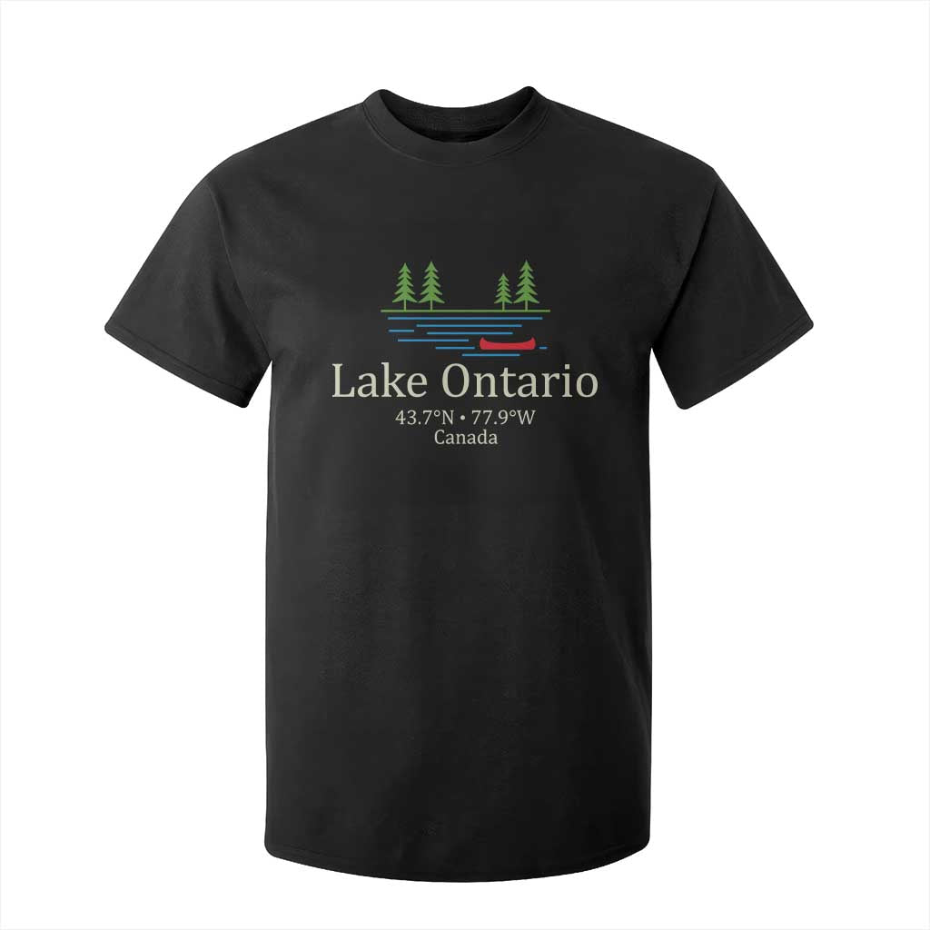 Lake Ontario Canada Canoe Map Coordinates T Shirt For Kid Outdoor Camping Nature Lover Gift