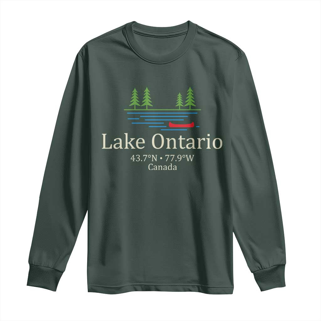 Lake Ontario Canada Canoe Map Coordinates Long Sleeve Shirt Outdoor Camping Nature Lover Gift
