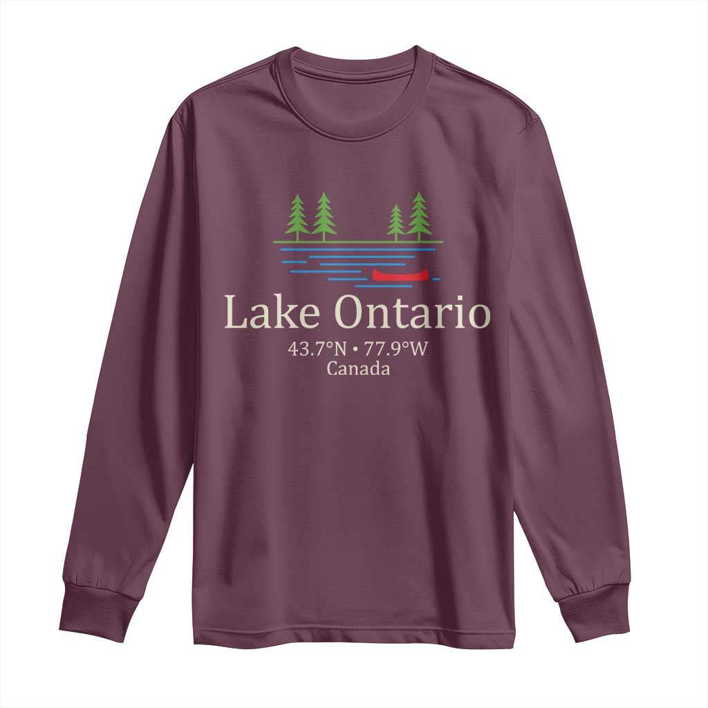 Lake Ontario Canada Canoe Map Coordinates Long Sleeve Shirt Outdoor Camping Nature Lover Gift