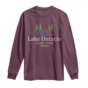 Lake Ontario Canada Canoe Map Coordinates Long Sleeve Shirt Outdoor Camping Nature Lover Gift