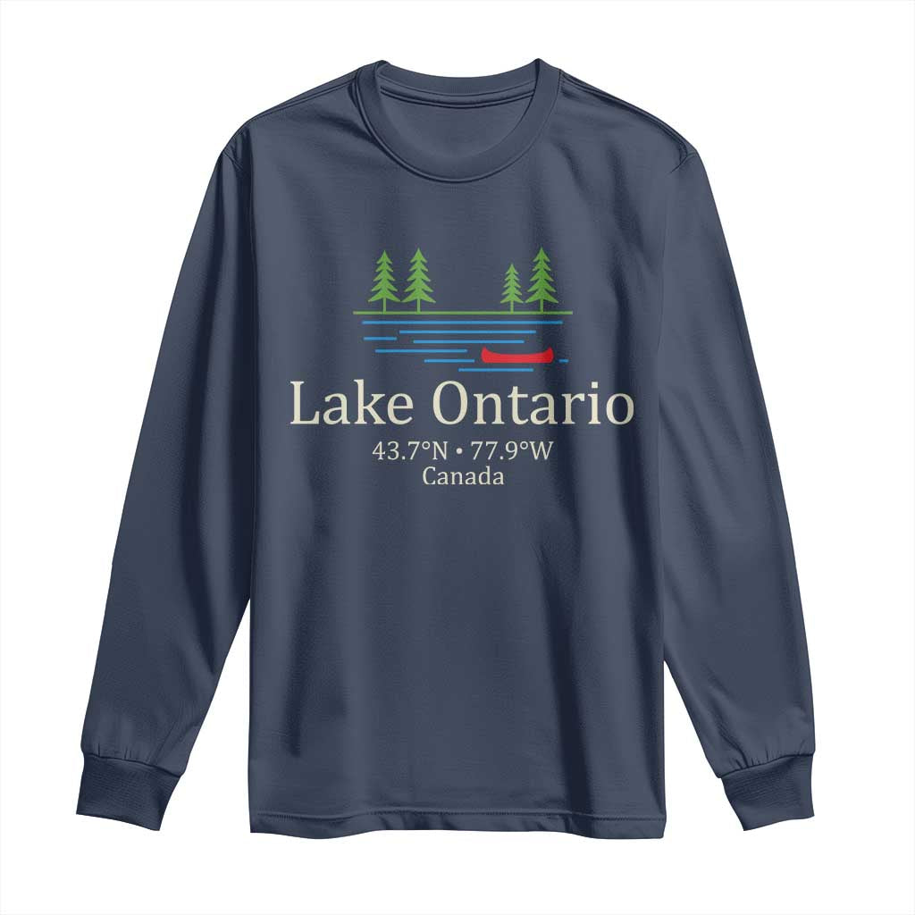 Lake Ontario Canada Canoe Map Coordinates Long Sleeve Shirt Outdoor Camping Nature Lover Gift