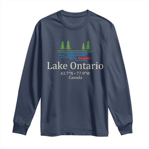 Lake Ontario Canada Canoe Map Coordinates Long Sleeve Shirt Outdoor Camping Nature Lover Gift