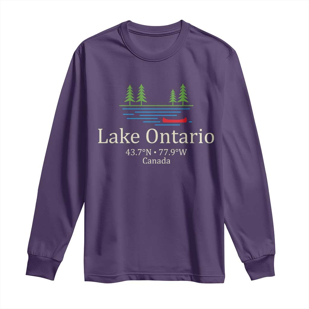 Lake Ontario Canada Canoe Map Coordinates Long Sleeve Shirt Outdoor Camping Nature Lover Gift