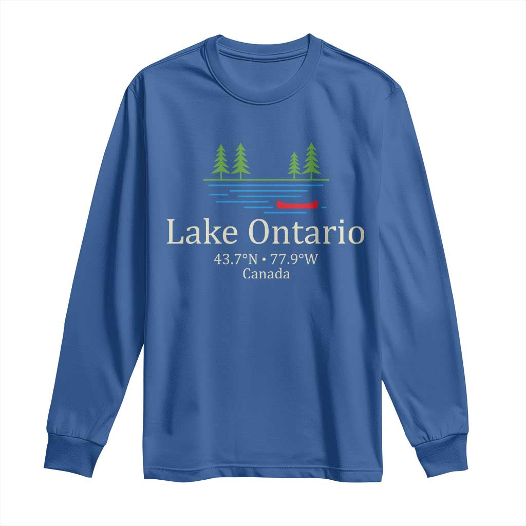 Lake Ontario Canada Canoe Map Coordinates Long Sleeve Shirt Outdoor Camping Nature Lover Gift
