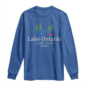 Lake Ontario Canada Canoe Map Coordinates Long Sleeve Shirt Outdoor Camping Nature Lover Gift