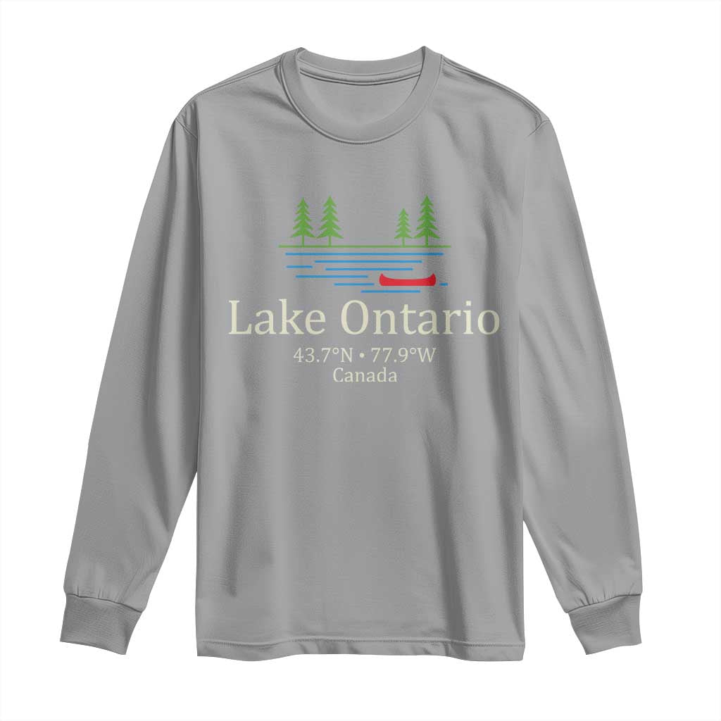Lake Ontario Canada Canoe Map Coordinates Long Sleeve Shirt Outdoor Camping Nature Lover Gift