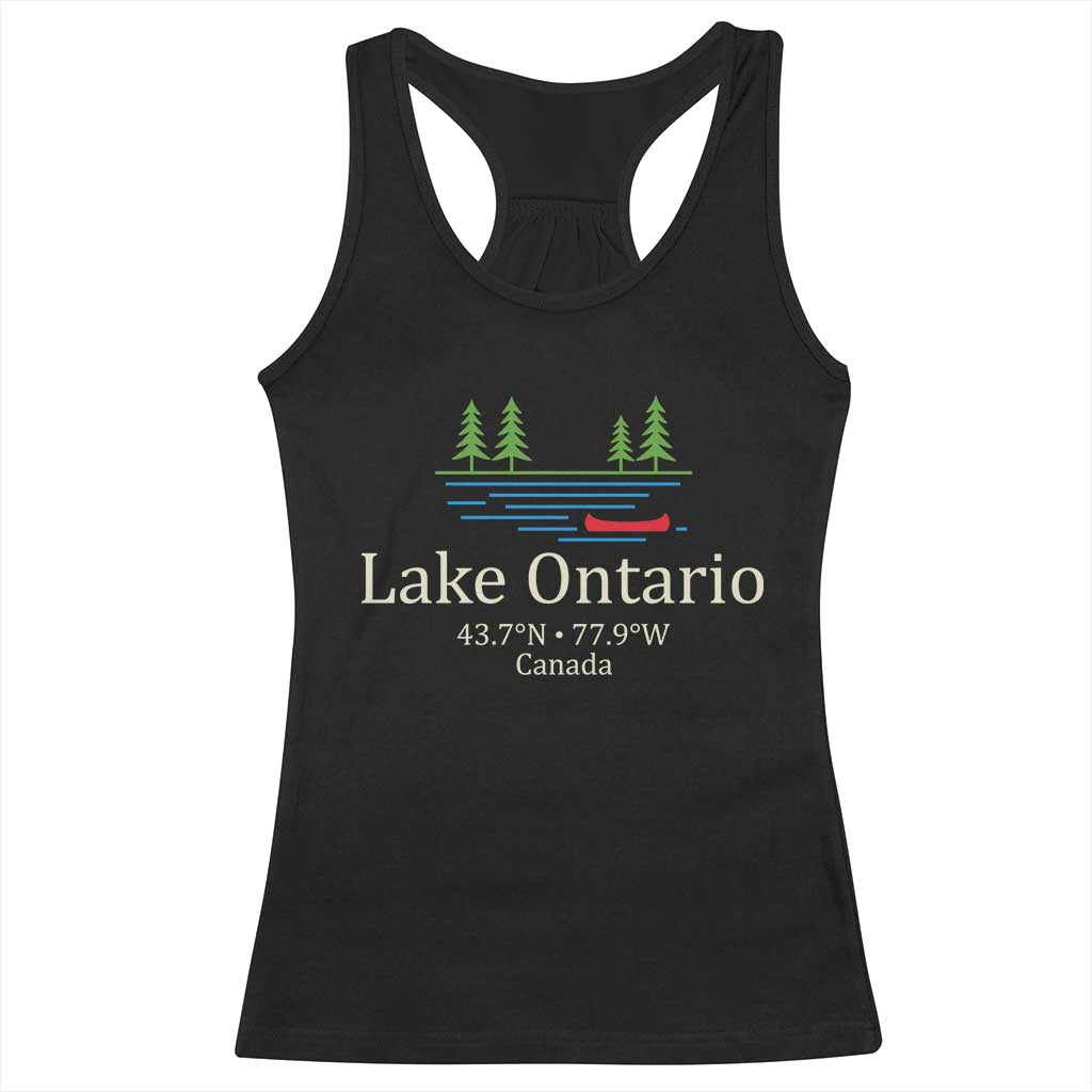 Lake Ontario Canada Canoe Map Coordinates Racerback Tank Top Outdoor Camping Nature Lover Gift