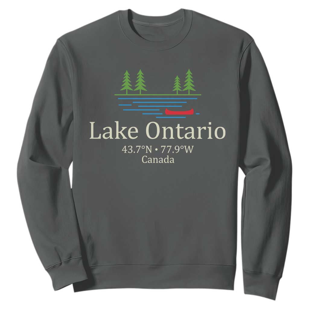 Lake Ontario Canada Canoe Map Coordinates Sweatshirt Outdoor Camping Nature Lover Gift