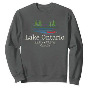 Lake Ontario Canada Canoe Map Coordinates Sweatshirt Outdoor Camping Nature Lover Gift