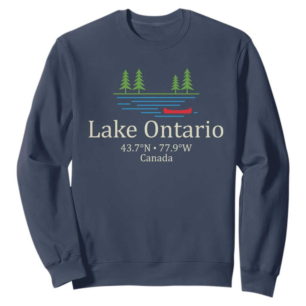 Lake Ontario Canada Canoe Map Coordinates Sweatshirt Outdoor Camping Nature Lover Gift