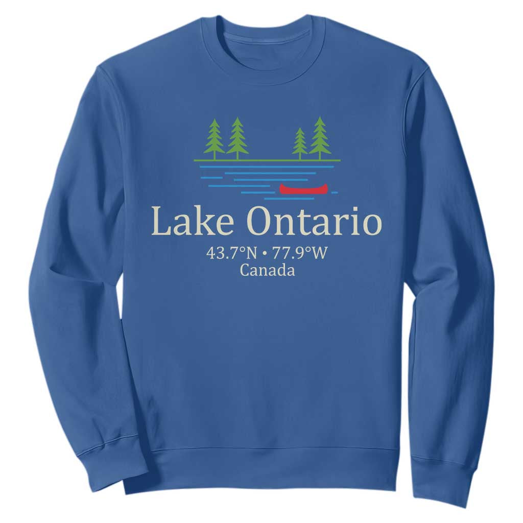 Lake Ontario Canada Canoe Map Coordinates Sweatshirt Outdoor Camping Nature Lover Gift