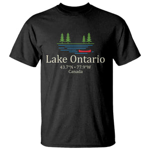 Lake Ontario Canada Canoe Map Coordinates T Shirt Outdoor Camping Nature Lover Gift