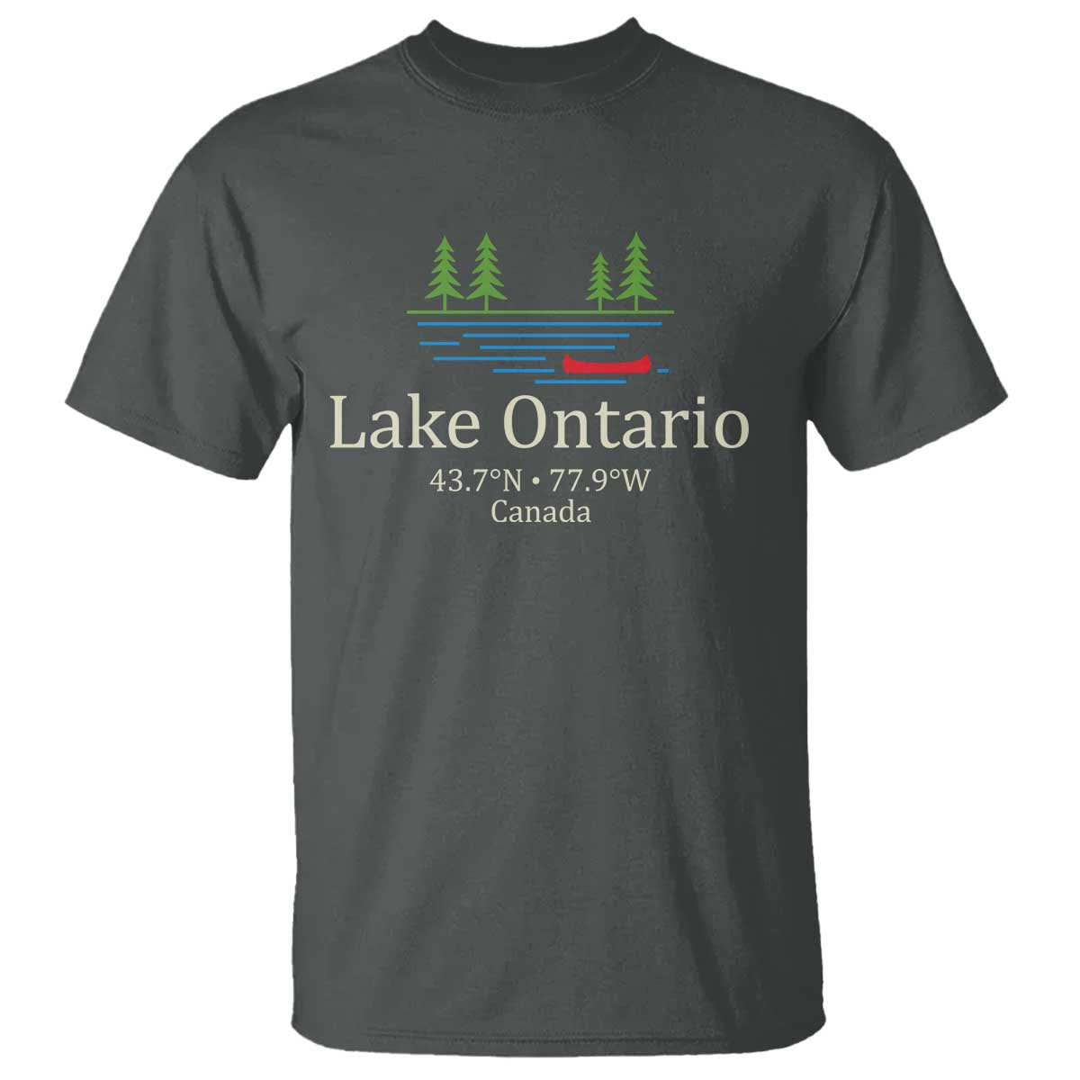 Lake Ontario Canada Canoe Map Coordinates T Shirt Outdoor Camping Nature Lover Gift