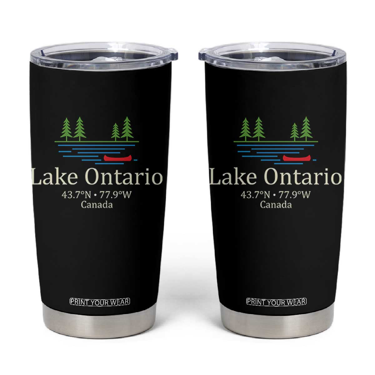 Lake Ontario Canada Canoe Map Coordinates Tumbler Cup Outdoor Camping Nature Lover Gift