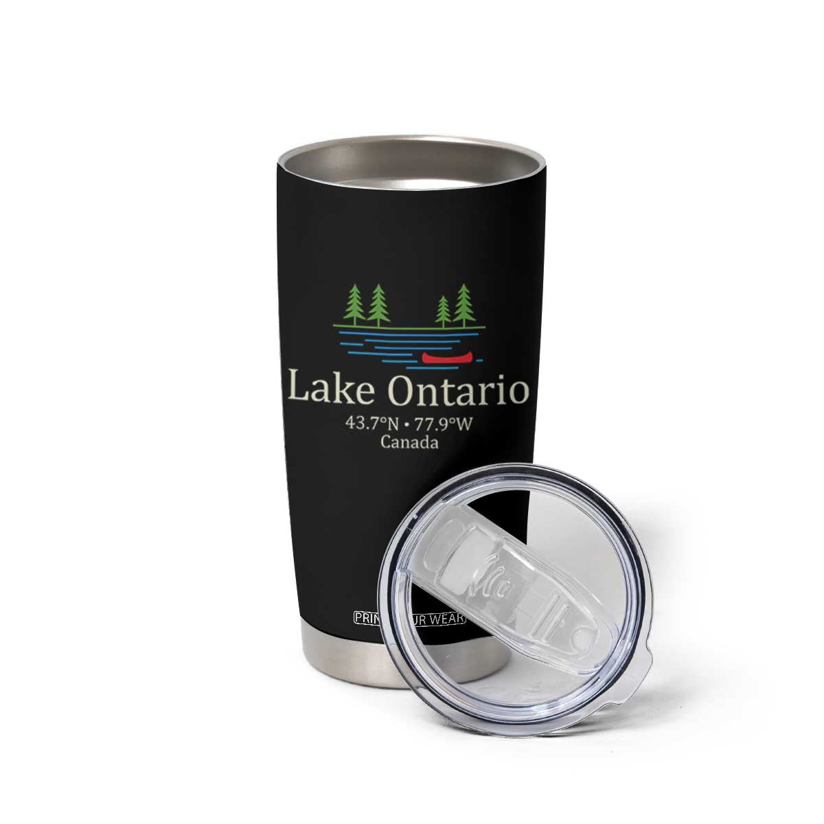 Lake Ontario Canada Canoe Map Coordinates Tumbler Cup Outdoor Camping Nature Lover Gift