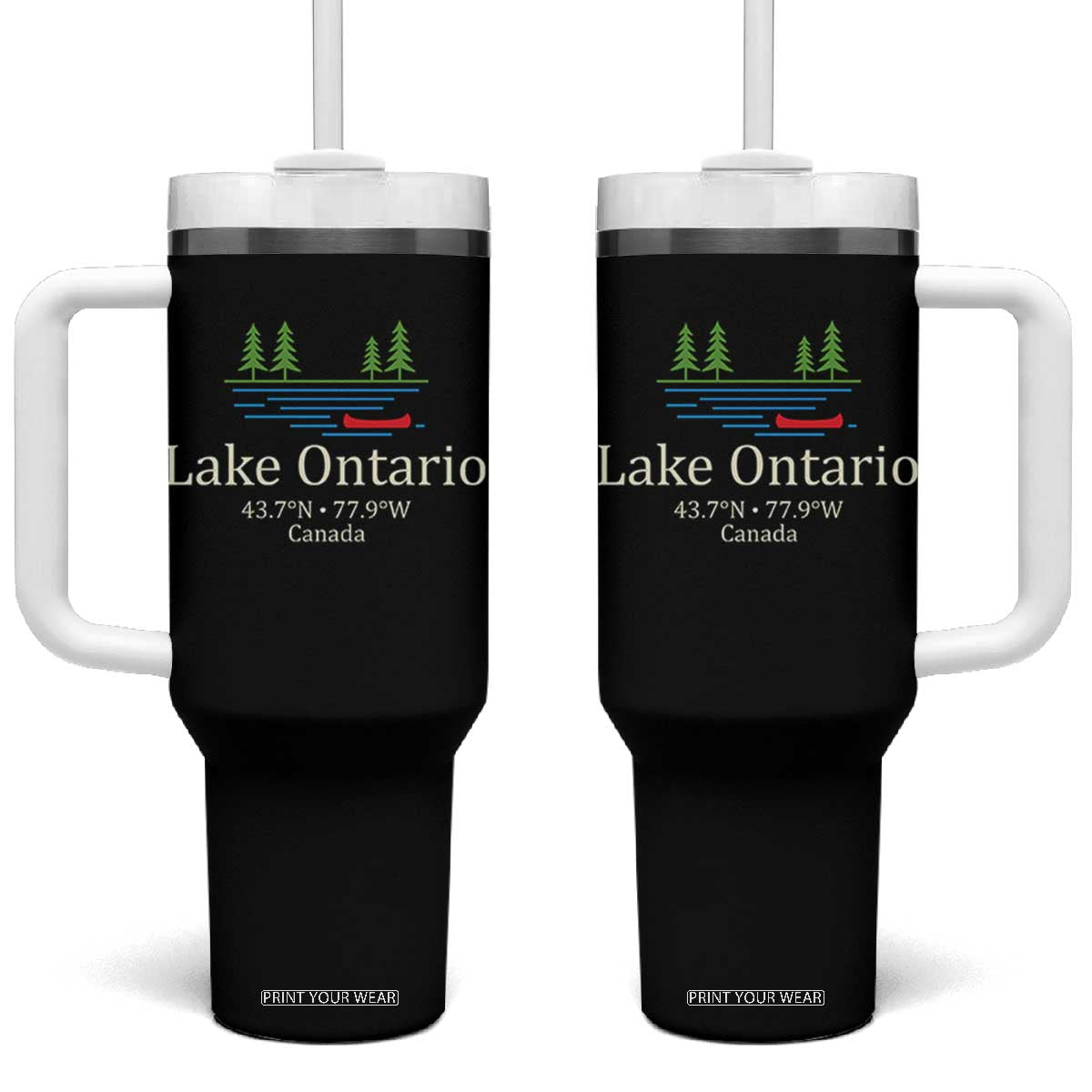Lake Ontario Canada Canoe Map Coordinates Tumbler With Handle Outdoor Camping Nature Lover Gift