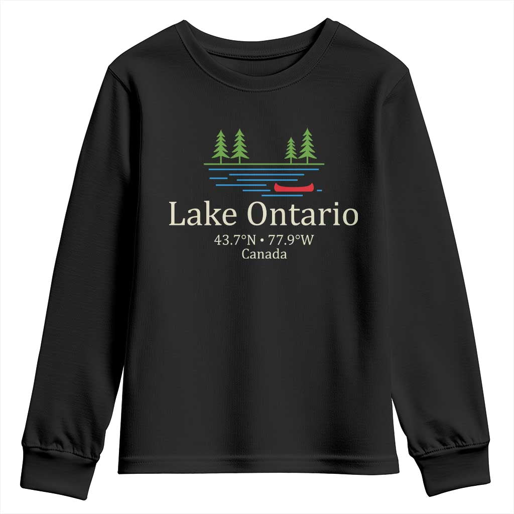 Lake Ontario Canada Canoe Map Coordinates Youth Sweatshirt Outdoor Camping Nature Lover Gift