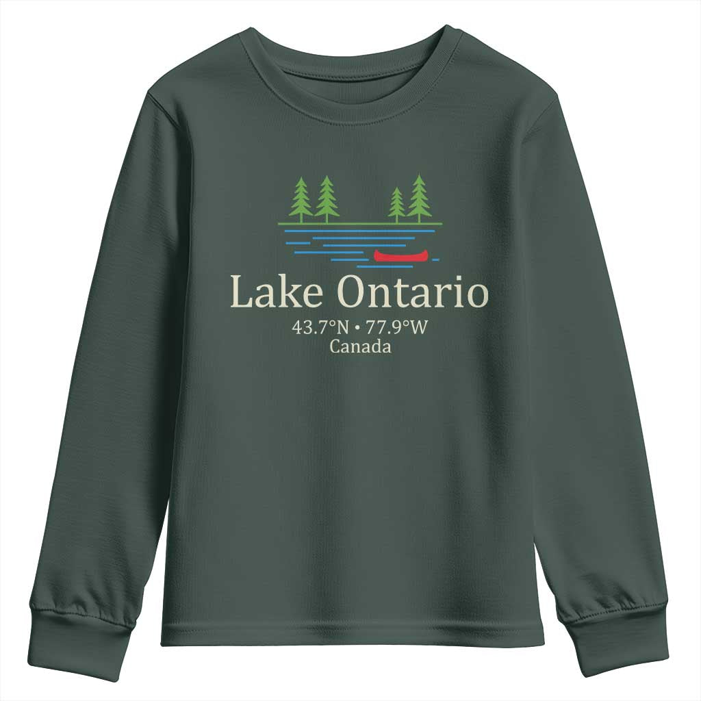 Lake Ontario Canada Canoe Map Coordinates Youth Sweatshirt Outdoor Camping Nature Lover Gift