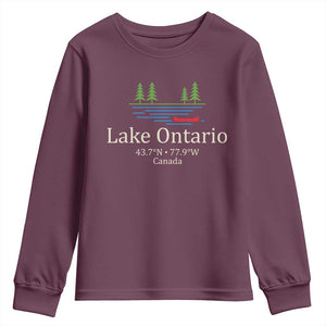 Lake Ontario Canada Canoe Map Coordinates Youth Sweatshirt Outdoor Camping Nature Lover Gift
