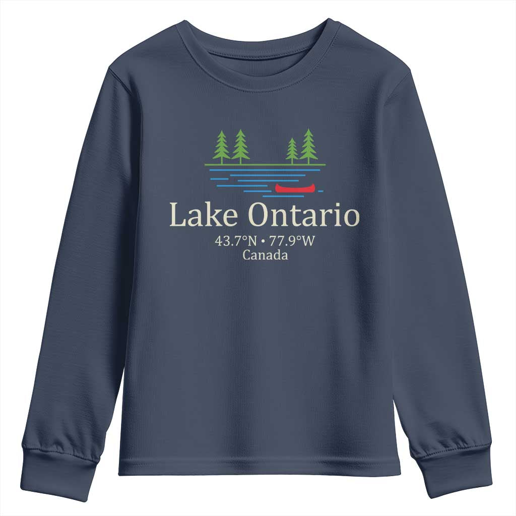 Lake Ontario Canada Canoe Map Coordinates Youth Sweatshirt Outdoor Camping Nature Lover Gift
