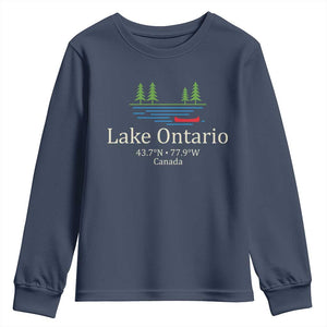 Lake Ontario Canada Canoe Map Coordinates Youth Sweatshirt Outdoor Camping Nature Lover Gift